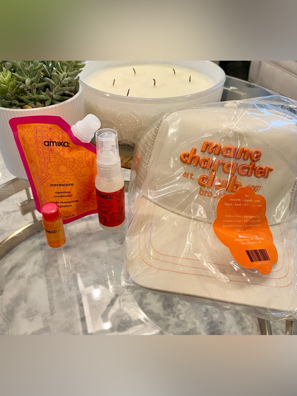 amika Hair Care Travel Set with Cap & Orange-Accented NWT